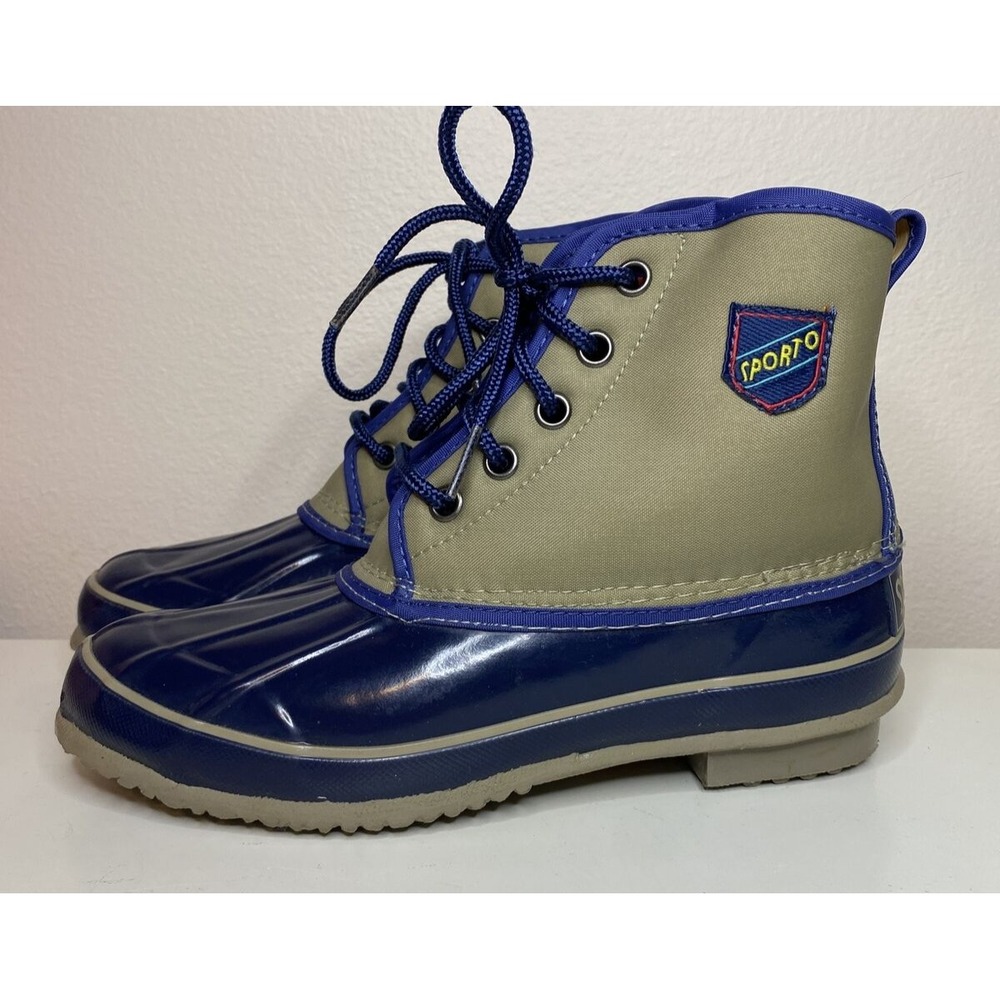 Vtg Sporto Womens Size 6 Duck Boots Green Navy Thermolite Waterproof 90s Y2K